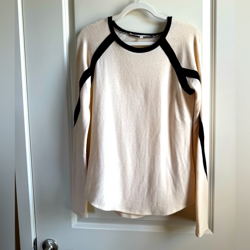 Cream and Black Women's Top Rachel Roy Size Large